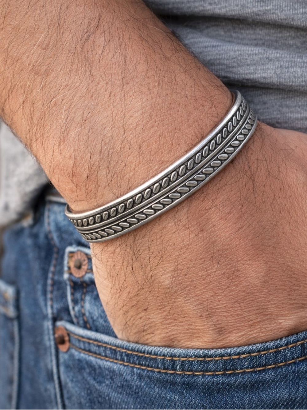 Adjustable Stainless Steel Engraved Cuff Bracelet
